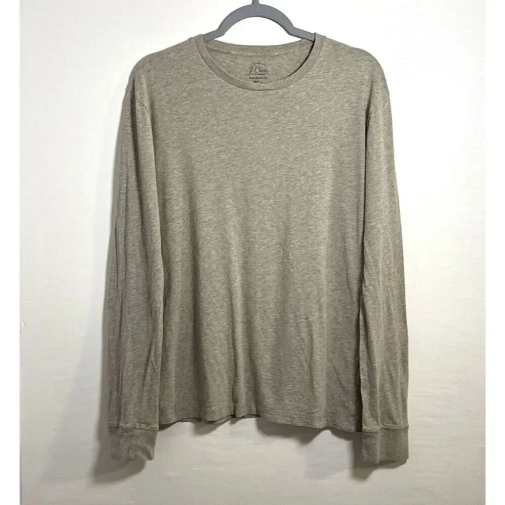 J.Crew Men's The Broken-In Tee Tan Long Sleeve T-Shirt Medium 100% Cotton Casual